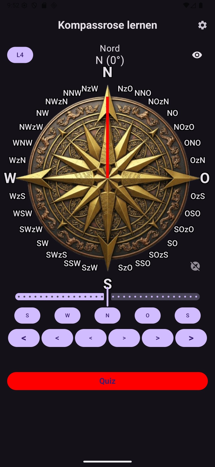 Kompass Lernen - Hauptbildschirm